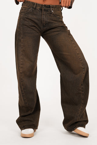Balloon fit jeans tall acid wash bruin - Gracy