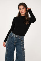 Basic top with turtleneck black - Jola