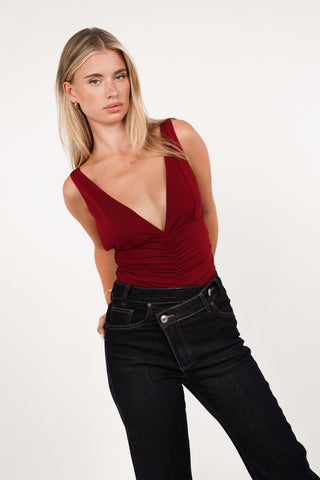 Bodysuit met v-hals bordeaux - Doris