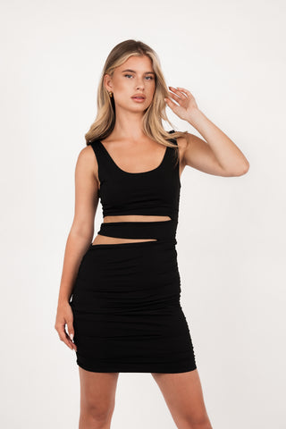Zwart jurkje met cut out en stretch - Palm springs