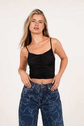 Croptop geplooid zwart - Cyril