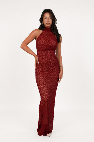 Kanten maxi jurk hoge hals rood - Quincy