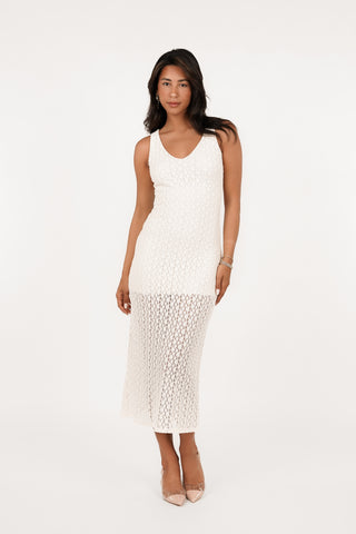 Lange jurk creme met see-trough - Danique