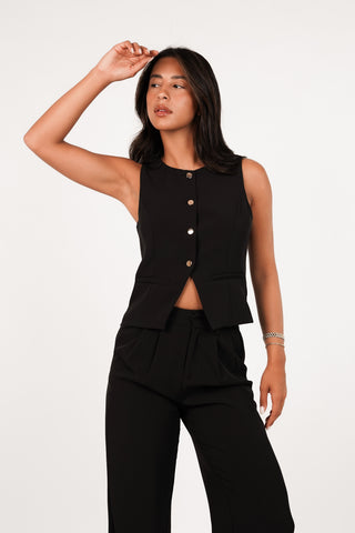 Gilet met gouden knopen zwart - Marley
