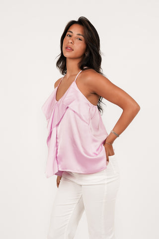 Ruffle top satijn roze - Luna