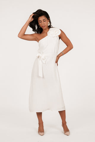 Maxi jurk met roos detail wit - Victoria