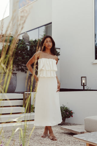 Strapless jurk met ruffles wit - Lola