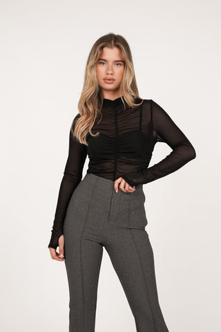 Geplooide mesh top zwart - Blom