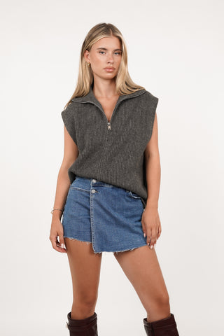 Gilet gebreid met rits grijs - Mexi