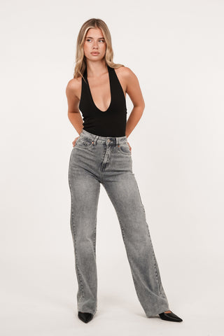 Halter body met v-hals zwart - Noa