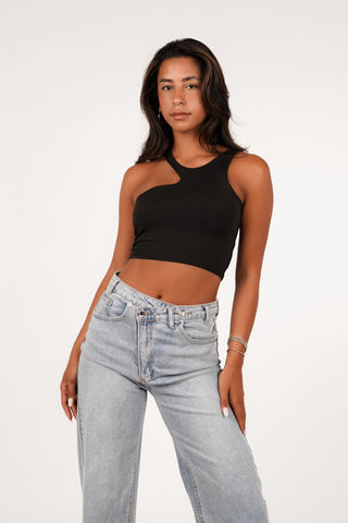 Halter croptop met cut out zwart - Manouk
