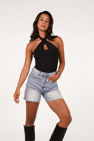 Halter stretch bodysuit zwart - Sharissa