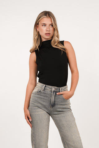 High neck body met open rug zwart - Lente