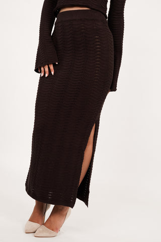Knitted maxi rok met split bruin - Rosalie