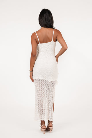 Maxi jurk kant met ruffles creme - Leigh