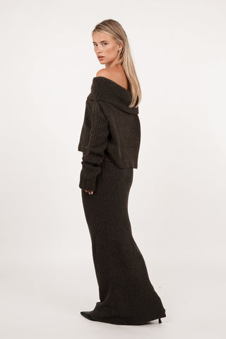 Maxi rok knitted bruin - Marie