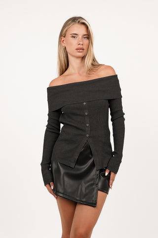 Off shoulder top knopen grijs - Harlow