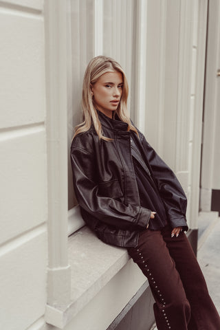 Oversized leatherlook jacket zwart - Livia