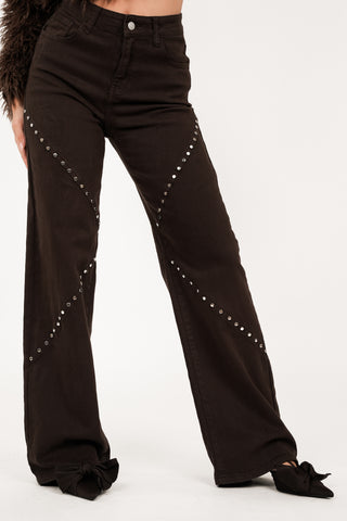 Straight leg jeans studs donker bruin - Beryl