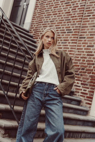 Suede bomberjasje leger groen - Gwen