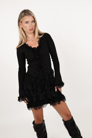 Two piece set met ruffles zwart - Jolie