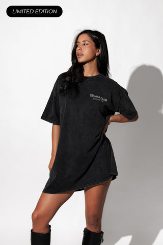 Oversized t-shirt jurk met strass grijs - Esuals