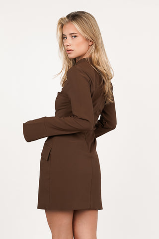 Aangesloten jurk met lange mouw bruin - Amelie