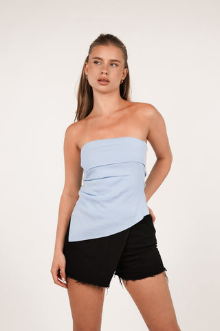 Asymmetrische strapless top licht blauw - Faja