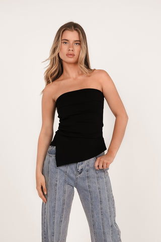 Asymmetrische strapless top zwart - Faja