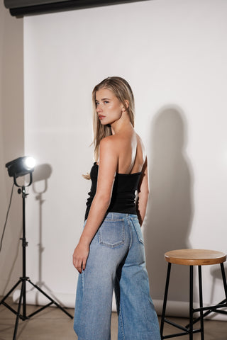 Asymmetrische strapless top zwart - Faja