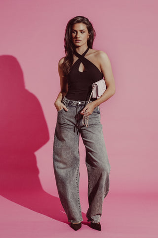 Balloon fit jeans acid wash blauw - Brooklyn