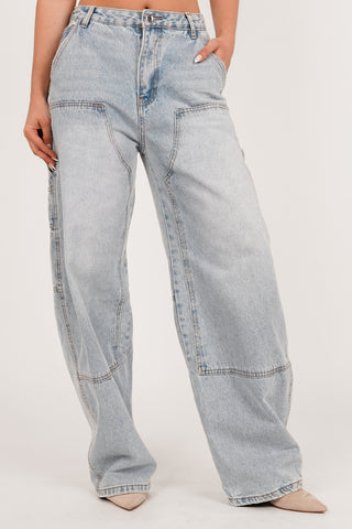 Balloon fit jeans acid wash licht blauw - Deya