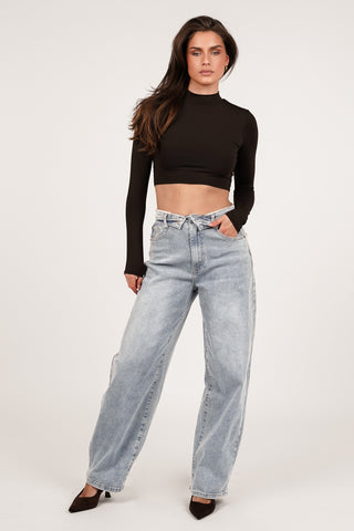 Balloon fit jeans met omgeslagen taille blauw - Clover