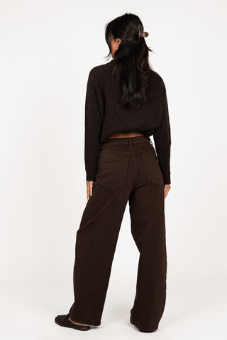 Balloon fit jeans met omgeslagen taille bruin - Moa