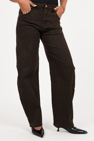Balloon fit jeans panterprint bruin - Vesper