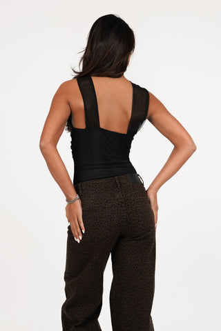 Balloon fit jeans panterprint bruin - Vesper