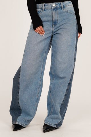 Barrel jeans double denim blauw - Camilla
