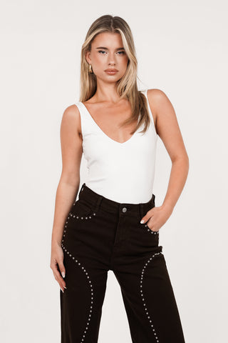 Basic stretch body met lage hals wit - Juliette