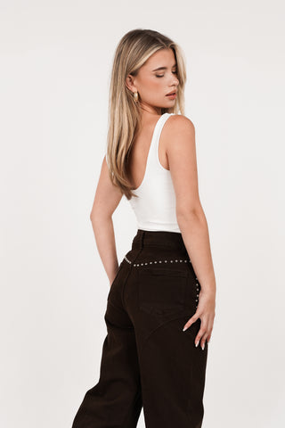 Basic stretch body met lage hals wit - Juliette