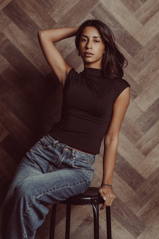 Basic top met korte mouw bruin - Indy