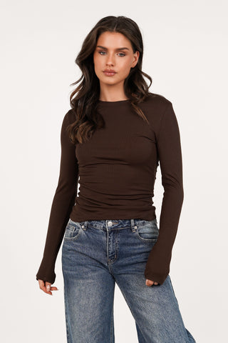 Basic top met lange mouw bruin - Anna