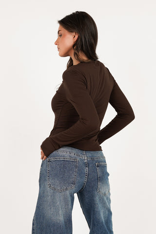 Basic top met lange mouw bruin - Anna