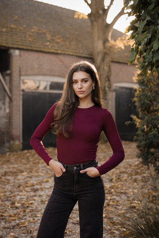 Basic top met lange mouwen burgundy - Zia