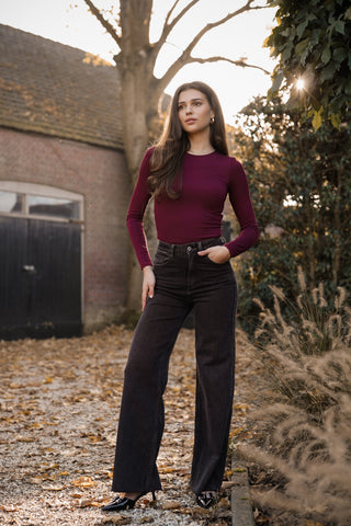 Basic top met lange mouwen burgundy - Zia