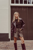 Biker jacket shiny burgundy - Laura