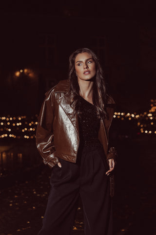 Bikerjacket oversized glimmend bruin - Laura