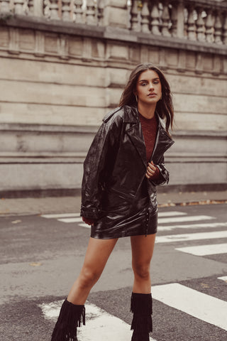 Bikerjacket oversized glimmend zwart - Laura
