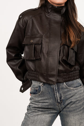 Bikerjacket leatherlook choco bruin - Bobby