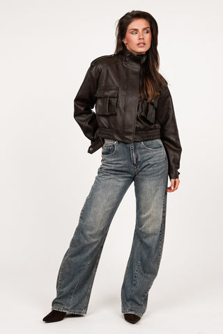 Bikerjacket leatherlook choco bruin - Bobby