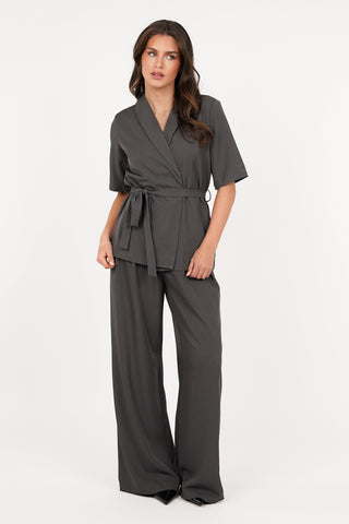 Blazer dames met ceintuur grijs - Mia